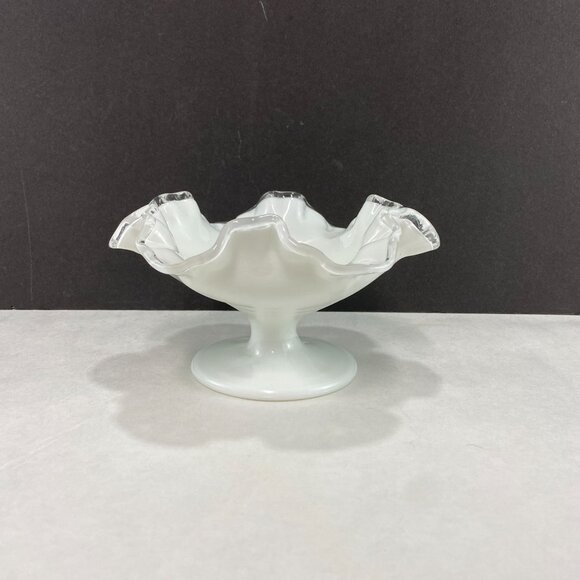 Vintage Fenton Silver Crest Milk Glass Pedestal Bowl Candy Dish 7 Inch - Picture 4 of 8